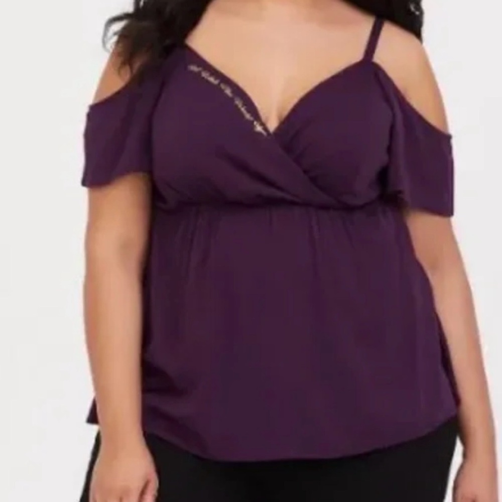 Her Universe Deep Purple Cold Shoulder Blouse - Picture 1 of 8